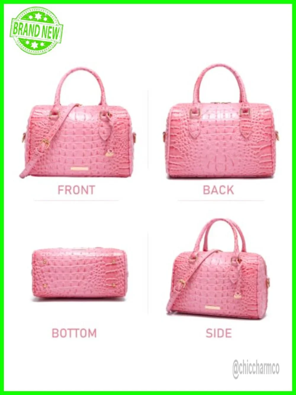 Crocodile Embossed Vegan Leather Satchel Top Handle Shoulder Bag Purse